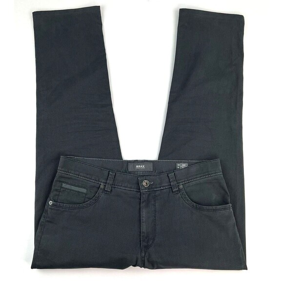 Brax Feel Good Mens Cadiz Pure Straight Leg Black Gray Mini Argyle Pants 34x30 - Picture 5 of 10